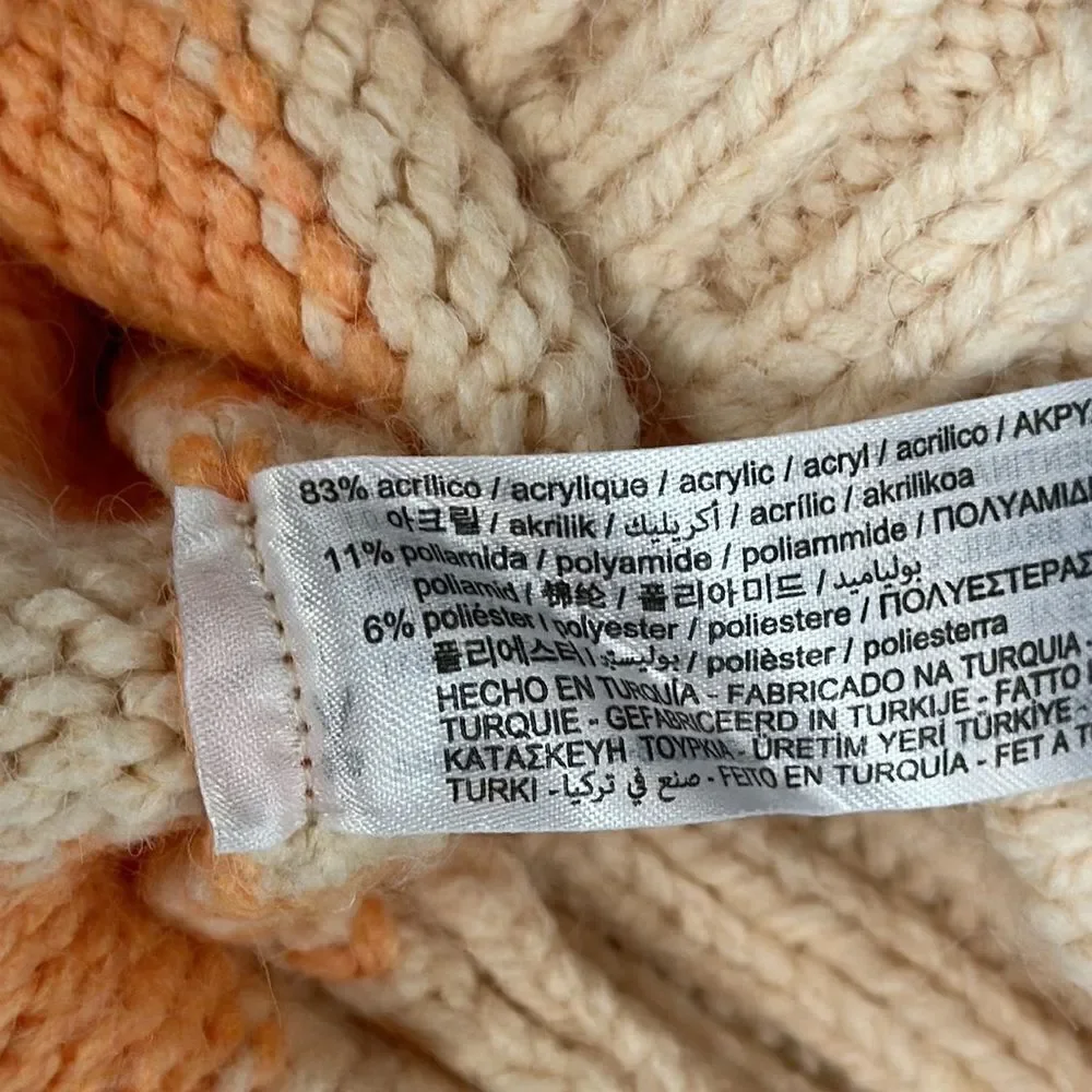 ZARA Orange Cream Striped Floral Knit Vest NWT Size L Textured Sweater Vest - Picture 7 of 9